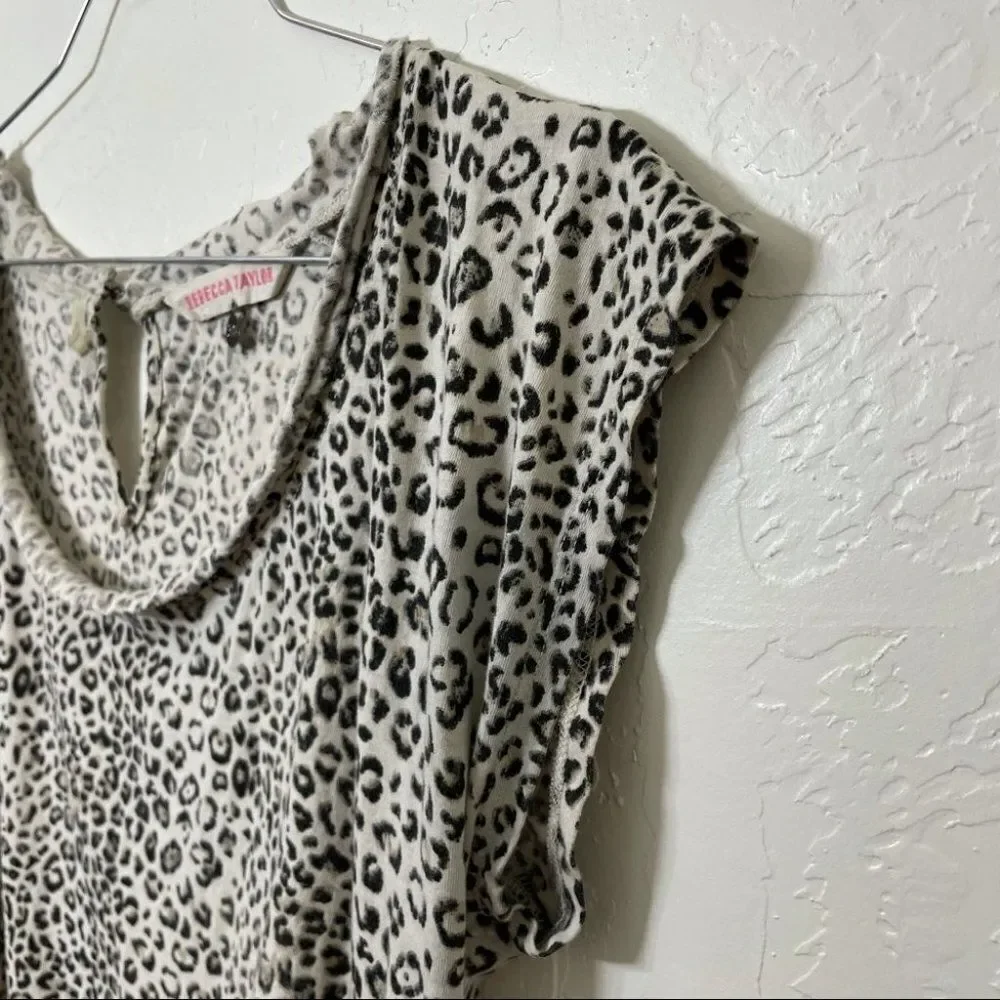 Rebecca Taylor Cheetah Leopard Print Ruffle Cotton Tee  Shirt